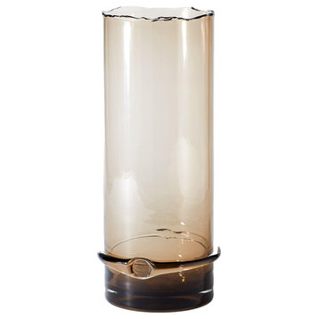 Modern Polish Art Glass Brown Hurricane Candle Holder 20" Tall Freeform Rim Vase