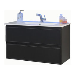 Macral Cuero 32" black vanity. Black caw leather. - Bathroom Vanities And Sink Consoles