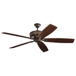 Kichler - 70" Monarch Fan, Tannery Bronze/Teak and Cherry Blades - Featuring clean lines, textured accents, and a beautiful Tannery Bronze finish, this 5 blade 70" Monarch ceiling fan will effortlessly complement the existing decor in your home.