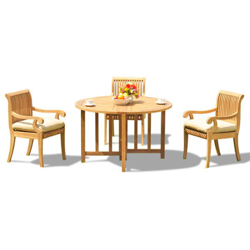 4-Piece Teak Set, 48" Butterfly Table, 3 Giva Chairs, Sunbrella Cushion, Teal