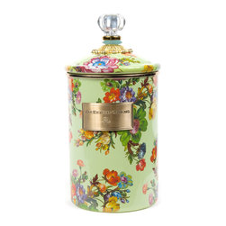 Flower Market Large Enamel Canister - Green | MacKenzie-Childs - Bathroom Canisters