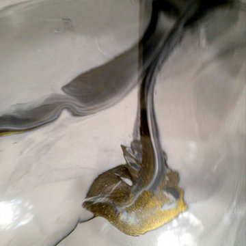 charcoal, silver, and black gold veins