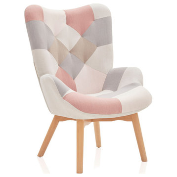 Paramount Accent Chair Multicolor Patchwork Linen Tufted Arm Chair, Patchwork B