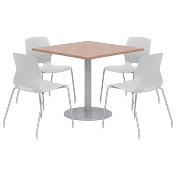 Olio Designs Square 36in Lola Dining Set - Cherry Table - Gray Chairs