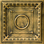 Decorative Ceiling Tiles - Romanesque Wreath Styrofoam Ceiling Tile 20 in x 20 in - #R47, Pack of 48, Antique Brass - The R 47 Romanesque Wreath styrofoam decorative ceiling tiles offer a classic and timeless look, bringing a sense of strength and beauty to any room. Inspired by ancient Roman aesthetics, these tiles feature a perfectly round central wreath surrounded by symmetrical decorative squares, showcasing both solid lines and a floral design. Whether installed in a residential or commercial space, the R 47 Romanesque Wreath Styrofoam decorative ceiling tile exudes a stately charm, destined to become a timeless favorite.