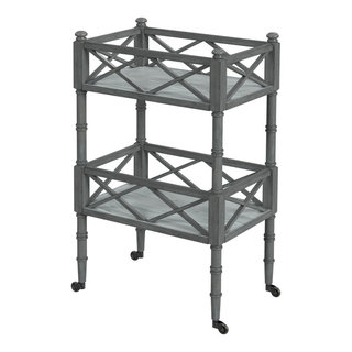 Bowery Hill Transitional Selena Rattan Bar Cart in Blue and White