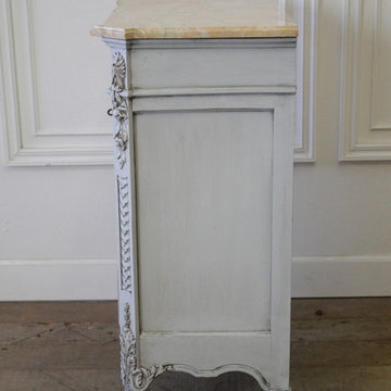 Louis XVI Style Painted and Carved Ribbon Chest of Drawers with Marble Top
