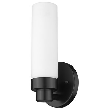 Matte Black Wall Light with Narrow Frosted Glass Shade