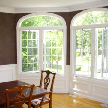shadow boxes and chair rail with two layer crown