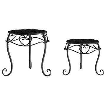 Pure Garden Set of 2 Nesting Metal Round Plant Stands, Black