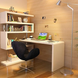 KD02 Modern Office Desk with Shelving in White - Home Office Accessories