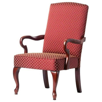 Traditional Accent Chair, Diamond Jacquard Fabric Seat & Gooseneck Arms, Red