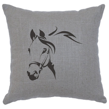 Image Pillow 16x16 Horse Profile Linen Gray