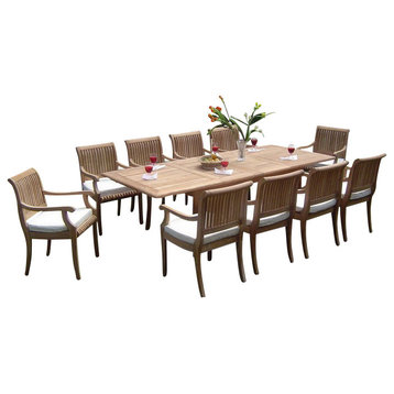 11-Piece Teak Dining Set, 94" Extension Rectangle Table, 10 Giva Arm Chairs