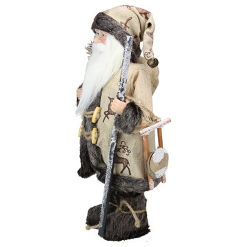 16.5" Country Rustic Santa Claus Carrying a Wooden Sled and Sack of Gifts