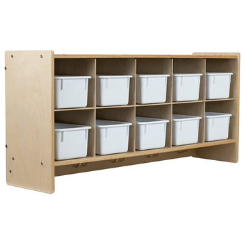 10 Section Wood Cubbies Storage, White Bins, Wall Hanging Organizers