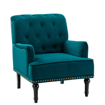 Upholstered Accent Armchair With Nailhead Trim, Teal