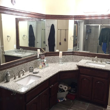 Cabinet Refinishing, Master Bath Granite Countertop, Custom Wood Mirror Frame