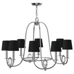 HInkley - Marielle Eight Light Chandelier - Marielle is a transitional design that blends equal parts luxury and glamour. Graceful arms in a chic Chrome finish sweep outward to create an opulent yet airy feel. Each arm supports two light sources covered by rich black silk, gold lined shades for refined drama.