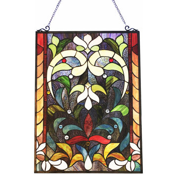 AUDRINA Tiffany-Style Victorian Stained-Glass Window Panel, 24"