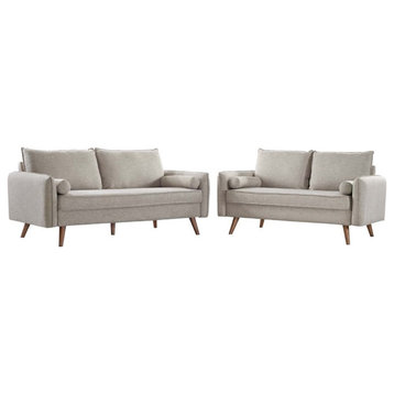 Modway Revive 2-Piece Fabric Upholstered Sofa and Loveseat Set in Beige