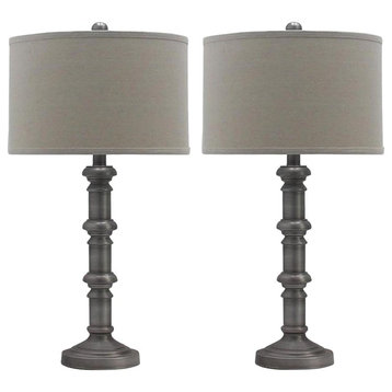 Fangio Lighting's 1596AS Pair of 31in. Antique Silver Metal Table Lamps