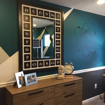 Teenage boys room with science theme