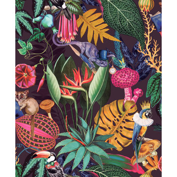 Bold Tropical Floral Wallpaper, Plum, Sample