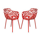 Leisuremod Modern Devon Aluminum Chair With Arm, Set of 2, Red
