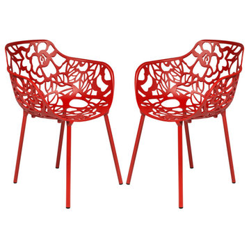 Leisuremod Modern Devon Aluminum Chair With Arm, Set of 2, Red