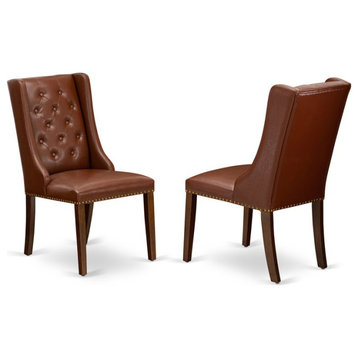 East West Furniture Forney 38" Faux Leather Dining Chair in Mahogany (Set of 2)