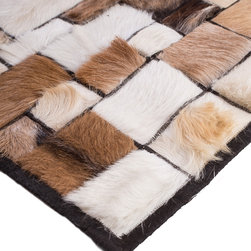 Modern Handmade Cowhide Patchwork Area Rug, Rectangle, Brown White, 4'7"x2'0" - Hall And Stair Runners