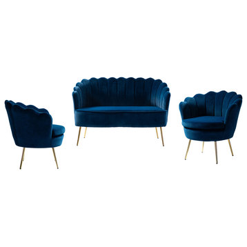 Contemporary 50.2" 3 Piece Living Room Set, Navy