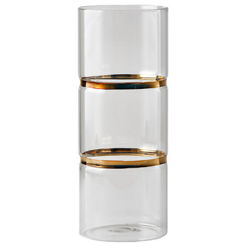Decorative Gold Band Cylinder Glass Vase, in 2 Sizes, Large