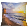 Castle Santa Severa over Sunset Italy Seashore Throw Pillow, 16"x16"