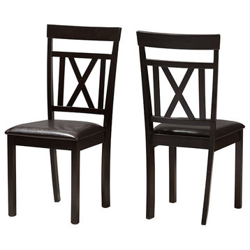 Rosie Modern Dark Brown Faux Leather Upholstered Dining Chair, Set of 2