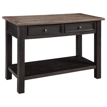 Farmhouse Console Table, Rectangular Top With Open Compartments, Blackish Brown
