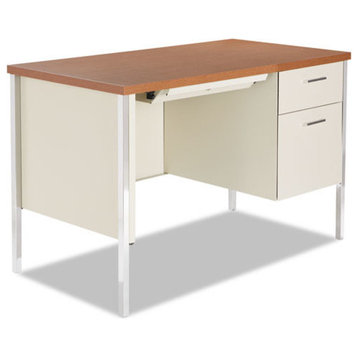 Single Pedestal Steel Desk, Metal Desk, 45-1/4"X24"X29-1/2", Cherry/Putty