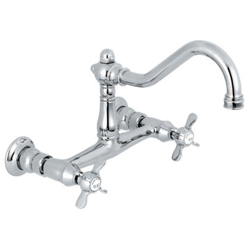 Wall Bathroom Faucet, Adjustable Design With Arc Spout & Cross Handles, Chrome