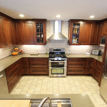 5' Galley Workstation with Flat Panel Cherry Cabinets and Quartz Countertops
