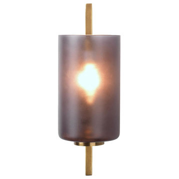 Angular Archictectural Design Modern Wall Sconce Grey Frosted Glass Brass Metal