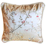 homesilks - Gardena Silk Pillow - Exquisite hand-embroidery on the finest 100% silk satin. 18 inch square, with bird friendly ecoflyte insert. No faux, no needless markup. Make all your home decor all yours.