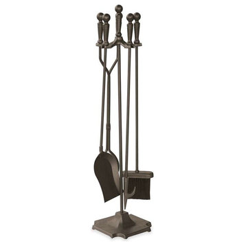 Uniflame 5-Piece Bronze Fire Set With Ball Handles, Pedestal Base