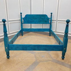 Wakefield Lowpost Bed in Tiger Maple with Turquoise Stain - Beds