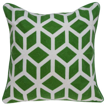 20" X 7" X 20" Transitional Green And White Pillow Cover With Poly Insert