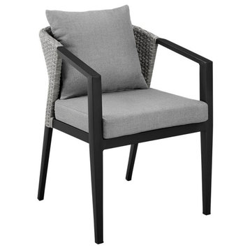 Aileen Outdoor Patio Dining Chairs in Aluminum and Wicker with Grey Cushions...