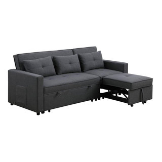 Zoey Dark Gray Linen Convertible Sleeper Sofa with Side Pocket ...