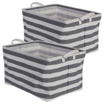 DII Rectangle Cotton Extra Large Stripe Laundry Bin, Gray, Set of 2