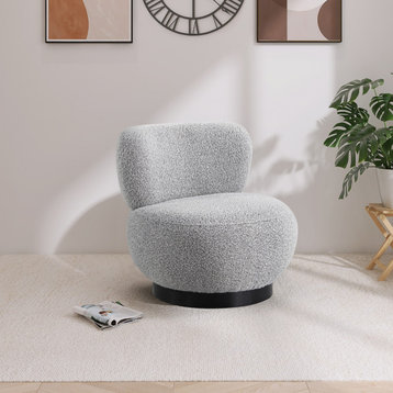 Calais Boucle Fabric Upholstered Accent Chair, Gray, Black Oak Veneer Base