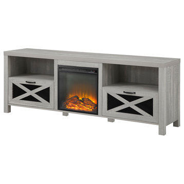 70" Rustic Farmhouse Fireplace TV Stand, Stone Gray